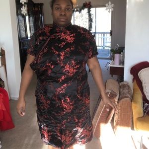 Black and Red oriental satin dress